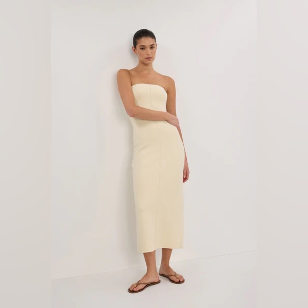 NWT DISSH Owen Cream Crepe Bandeau Dress with slit in back - Size XS